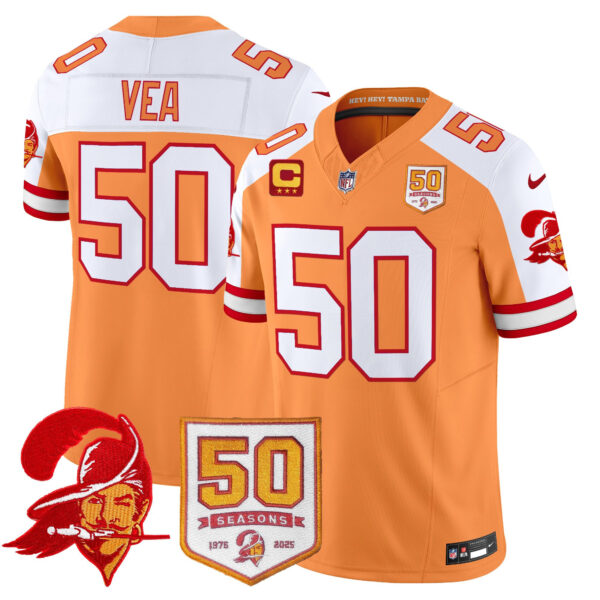 Men's Tampa Bay Buccaneers Throwback 50th Season Patch Vapor Limited Jersey - All Stitched - Image 31