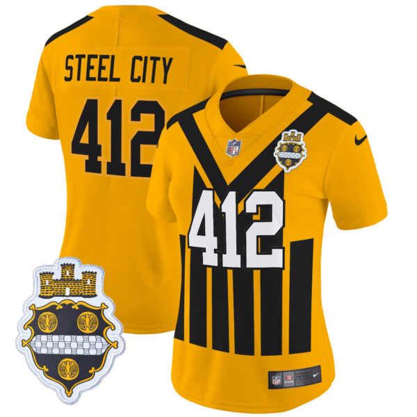 Women's Pittsburgh Steelers 1933 Patch Throwback Vapor Limited Jersey - All Stitched - Image 2