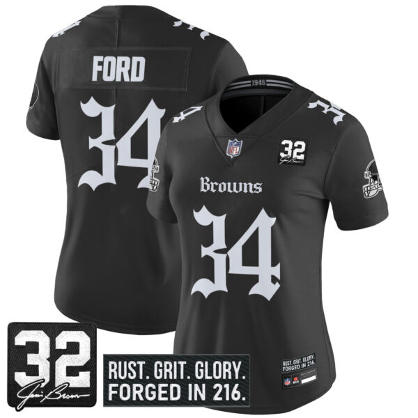 Women's Cleveland Browns 'Gothic Dawg Shadows Drop' Vapor Limited Jersey - All Stitched - Image 7