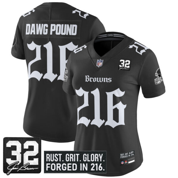 Women's Cleveland Browns 'Gothic Dawg Shadows Drop' Vapor Limited Jersey - All Stitched - Image 2