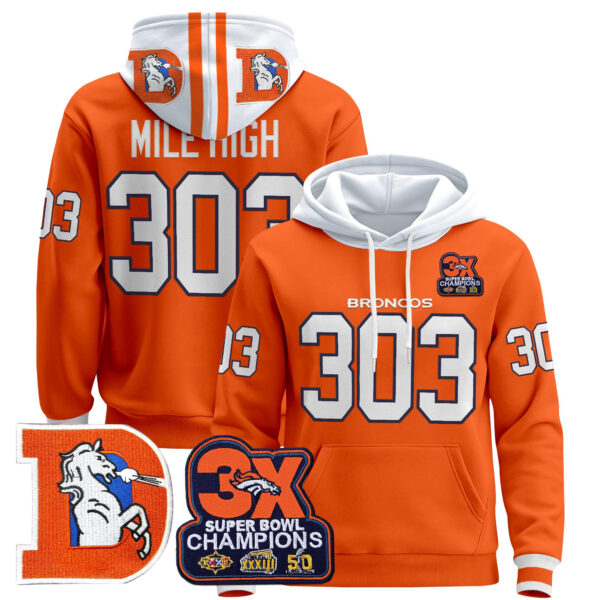 Men's Denver Broncos Throwback Premium Pullover Hoodie - All Stitched - Image 16