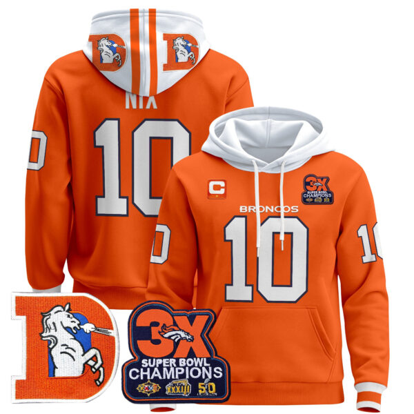 Men's Denver Broncos Throwback Premium Pullover Hoodie - All Stitched - Image 15