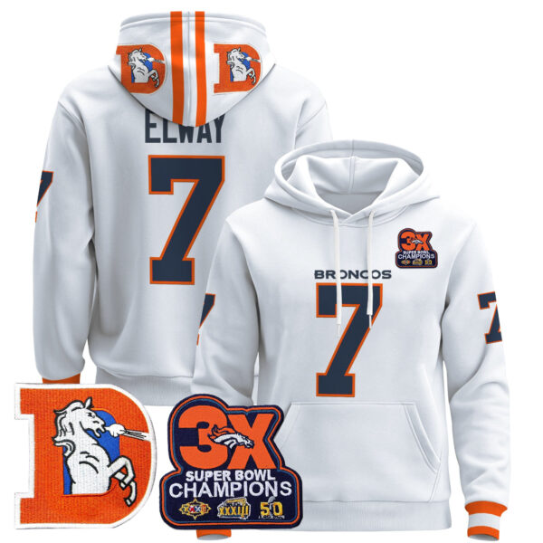 Men's Denver Broncos Throwback Premium Pullover Hoodie - All Stitched - Image 34