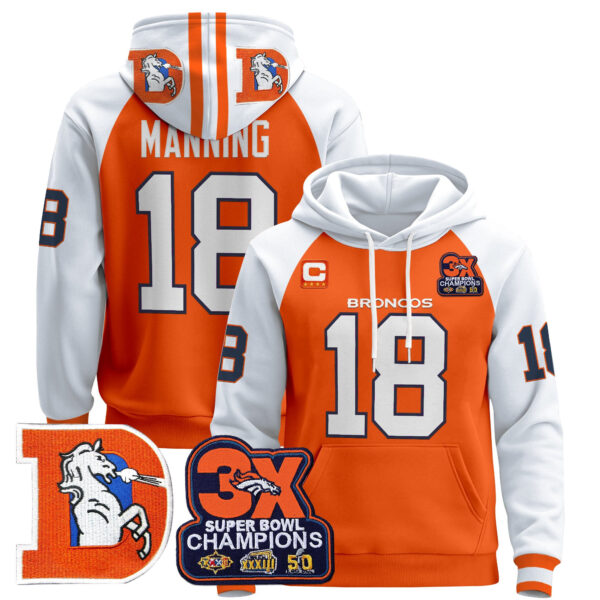 Men's Denver Broncos Throwback Premium Pullover Hoodie - All Stitched - Image 5