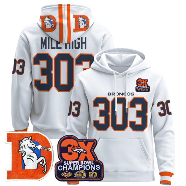 Men's Denver Broncos Throwback Premium Pullover Hoodie - All Stitched - Image 30