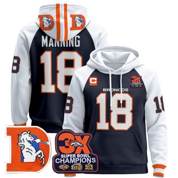 Men's Denver Broncos Throwback Premium Pullover Hoodie - All Stitched - Image 12