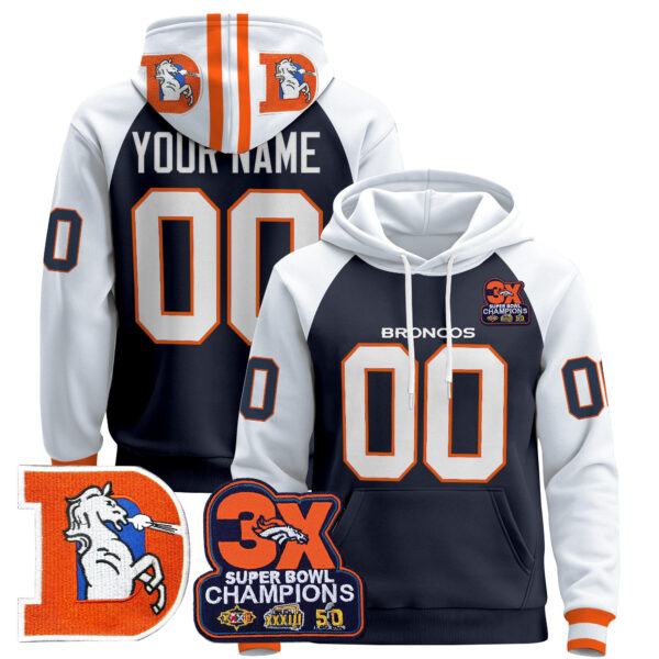 Denver Broncos Throwback Premium Custom Pullover Hoodie - All Stitched - Image 2