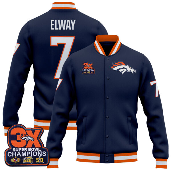 Men's Denver Broncos 3-Time Champions Patch Premium Jacket - All Stitched - Image 20