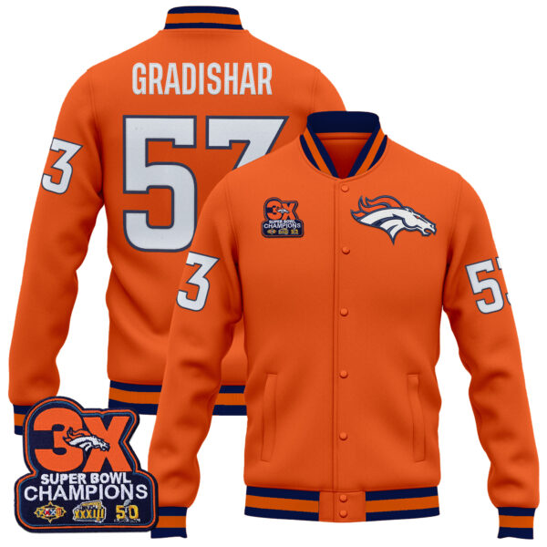 Men's Denver Broncos 3-Time Champions Patch Premium Jacket - All Stitched - Image 7