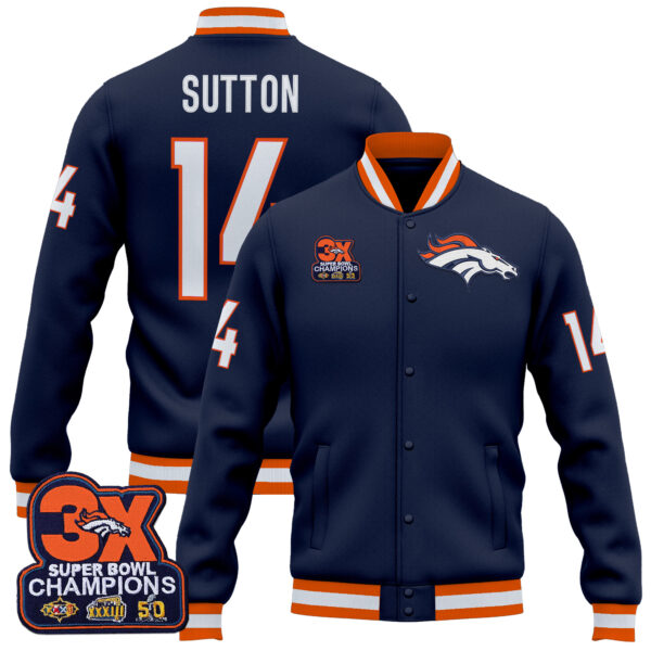 Men's Denver Broncos 3-Time Champions Patch Premium Jacket - All Stitched - Image 18