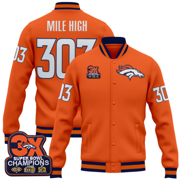 Men's Denver Broncos 3-Time Champions Patch Premium Jacket - All Stitched - Image 2