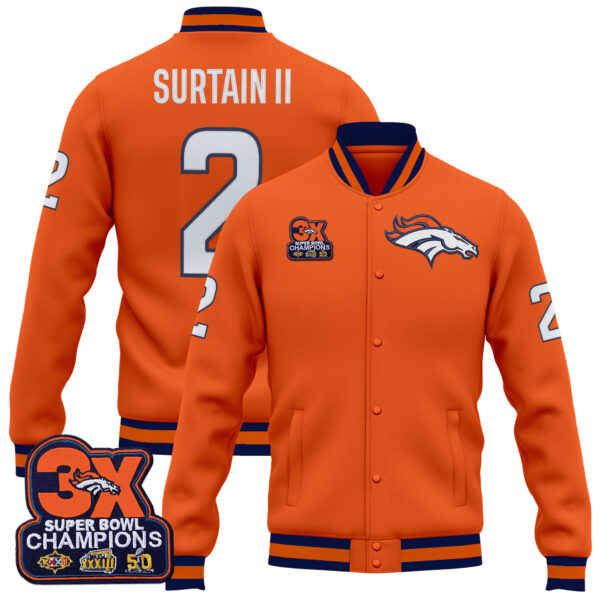 Men's Denver Broncos 3-Time Champions Patch Premium Jacket - All Stitched - Image 3