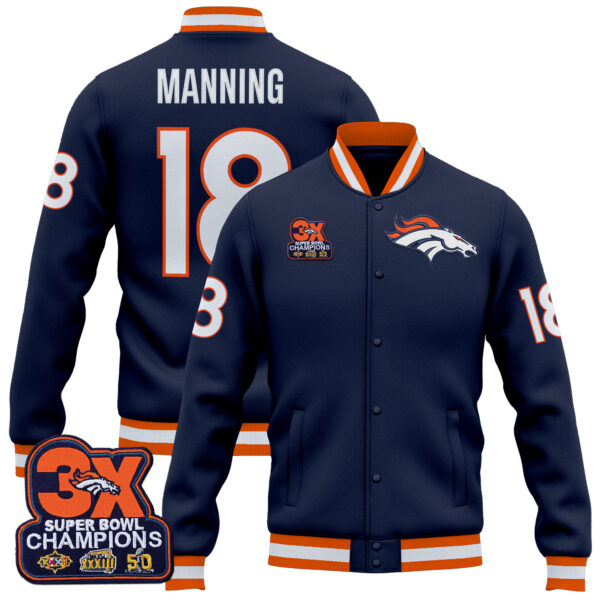 Men's Denver Broncos 3-Time Champions Patch Premium Jacket - All Stitched - Image 19