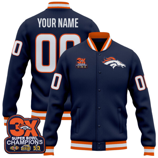 Denver Broncos 3-Time Champions Patch Premium Custom Jacket - All Stitched - Image 3