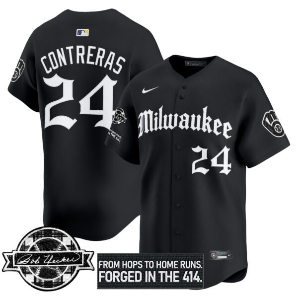 Men's Milwaukee Brewers Bob Uecker Patch Vapor Premier Limited Jersey - Gothic Edition - All Stitched - Image 10