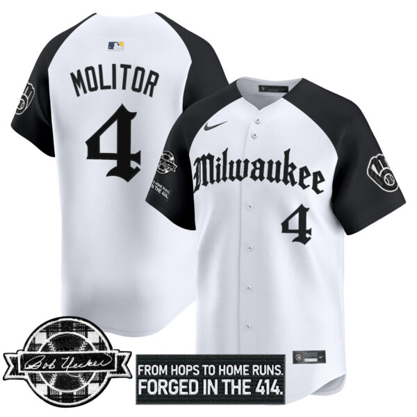 Men's Milwaukee Brewers Bob Uecker Patch Vapor Premier Limited Jersey - Gothic Edition - All Stitched - Image 35
