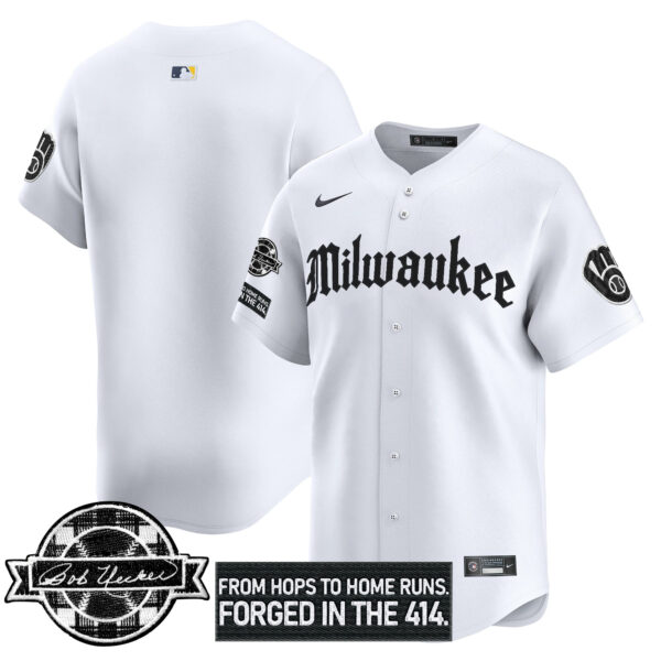 Men's Milwaukee Brewers Bob Uecker Patch Vapor Premier Limited Jersey - Gothic Edition - All Stitched - Image 26