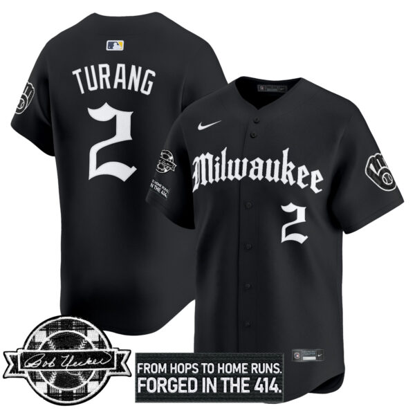 Men's Milwaukee Brewers Bob Uecker Patch Vapor Premier Limited Jersey - Gothic Edition - All Stitched - Image 6