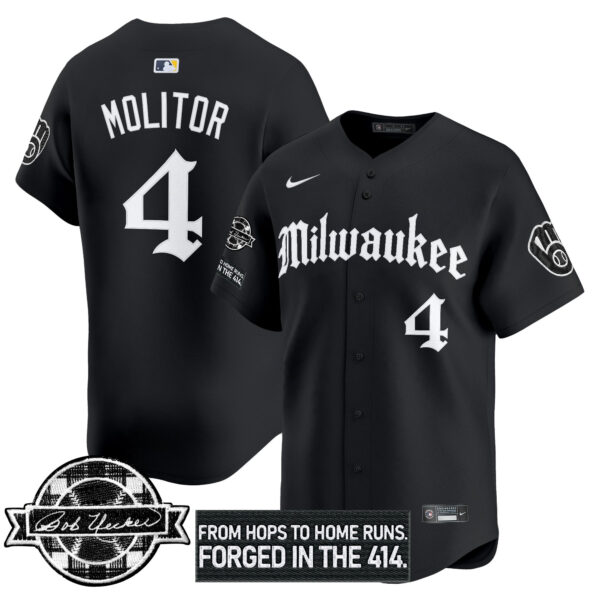 Men's Milwaukee Brewers Bob Uecker Patch Vapor Premier Limited Jersey - Gothic Edition - All Stitched - Image 9