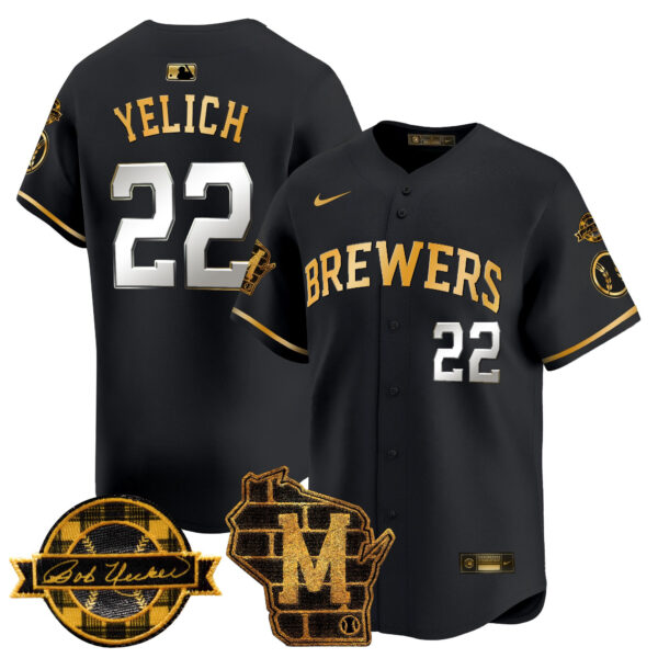 Men's Milwaukee Brewers Home & Bob Uecker Patch Vapor Premier Limited Jersey - All Stitched - Image 3