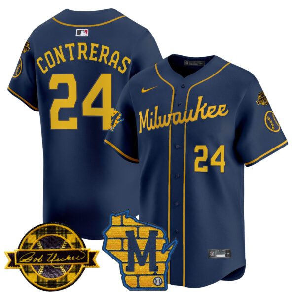 Men's Milwaukee Brewers Home & Bob Uecker Patch Vapor Premier Limited Jersey - All Stitched - Image 46