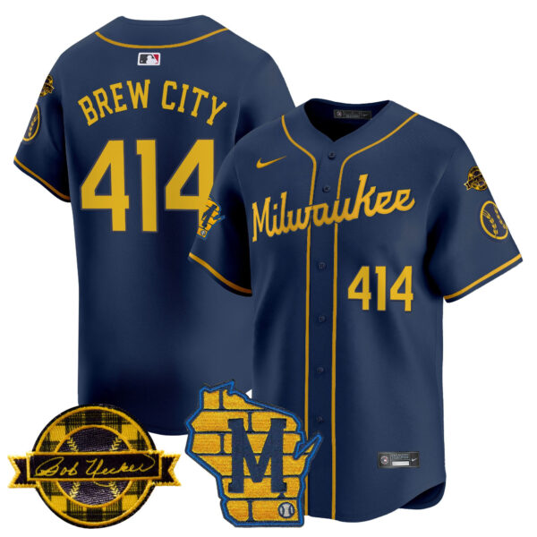 Men's Milwaukee Brewers Home & Bob Uecker Patch Vapor Premier Limited Jersey - All Stitched - Image 38