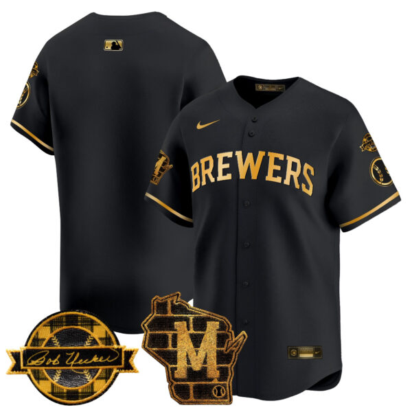 Men's Milwaukee Brewers Home & Bob Uecker Patch Vapor Premier Limited Jersey - All Stitched - Image 12