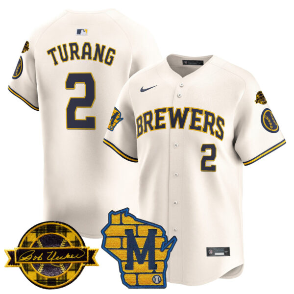 Men's Milwaukee Brewers Home & Bob Uecker Patch Vapor Premier Limited Jersey - All Stitched - Image 30
