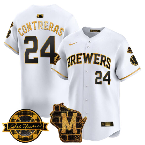 Men's Milwaukee Brewers Home & Bob Uecker Patch Vapor Premier Limited Jersey - All Stitched - Image 22