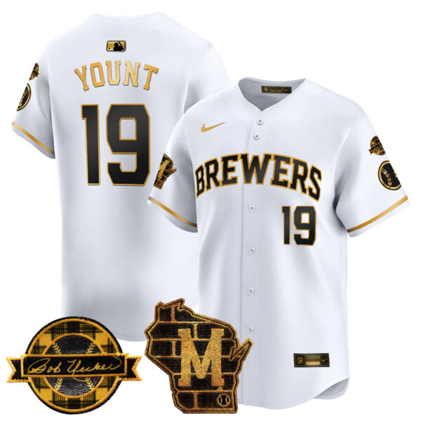 Men's Milwaukee Brewers Home & Bob Uecker Patch Vapor Premier Limited Jersey - All Stitched - Image 20