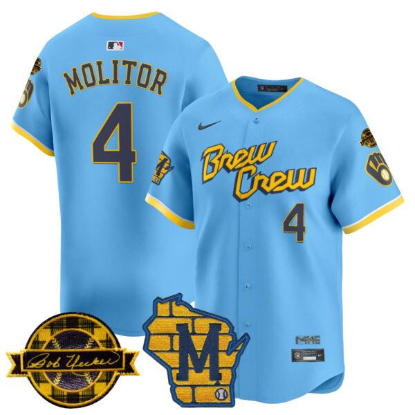 Men's Milwaukee Brewers Home & Bob Uecker Patch Vapor Premier Limited Jersey - All Stitched - Image 57