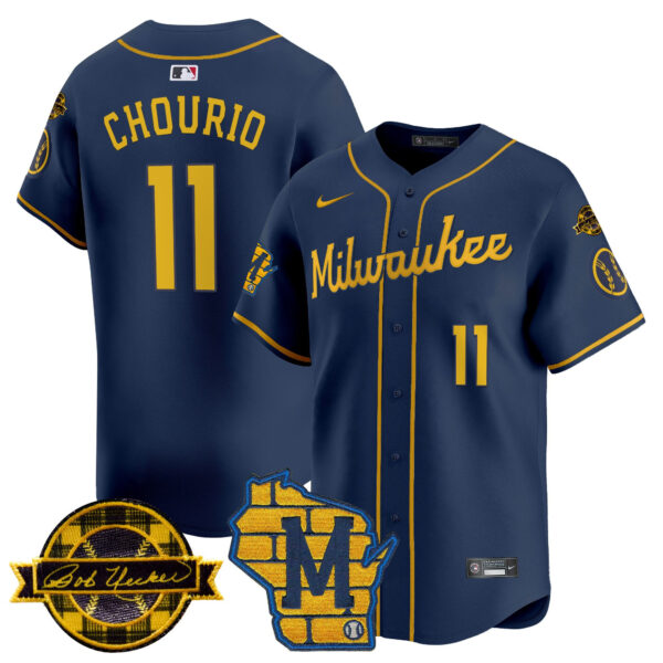 Men's Milwaukee Brewers Home & Bob Uecker Patch Vapor Premier Limited Jersey - All Stitched - Image 41