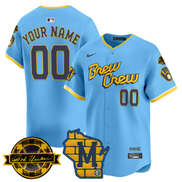 Milwaukee Brewers Home & Bob Uecker Patch Vapor Premier Limited Custom Jersey - All Stitched - Image 5