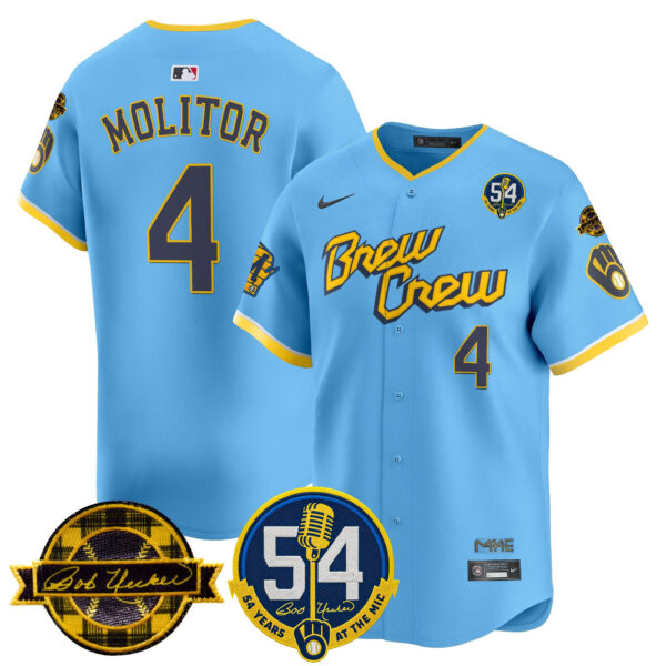 Men's Milwaukee Brewers 'Bob Uecker - 54 Seasons for Brewers' Vapor Premier Limited Jersey - All Stitched - Image 9