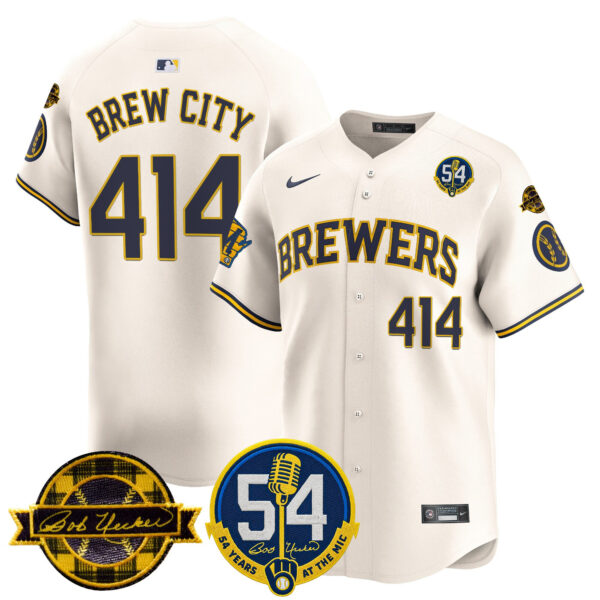 Men's Milwaukee Brewers 'Bob Uecker - 54 Seasons for Brewers' Vapor Premier Limited Jersey - All Stitched - Image 13