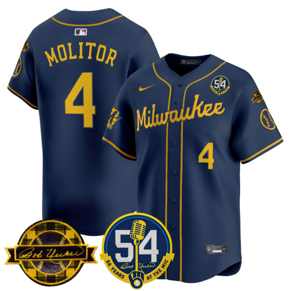 Men's Milwaukee Brewers 'Bob Uecker - 54 Seasons for Brewers' Vapor Premier Limited Jersey - All Stitched - Image 57