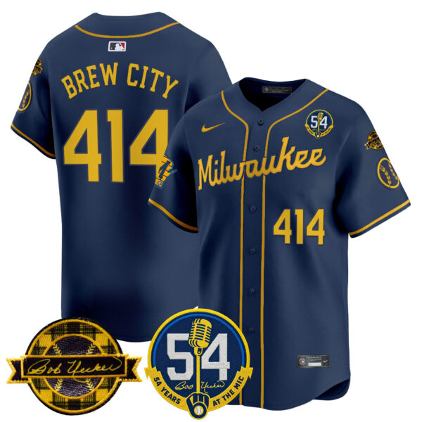 Men's Milwaukee Brewers 'Bob Uecker - 54 Seasons for Brewers' Vapor Premier Limited Jersey - All Stitched - Image 49