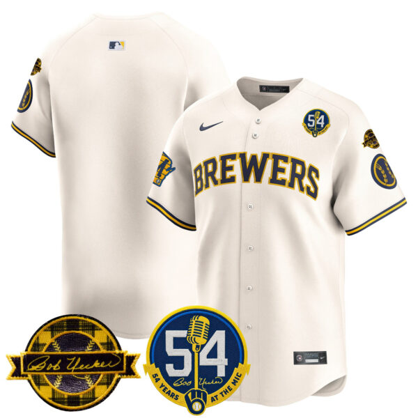 Men's Milwaukee Brewers 'Bob Uecker - 54 Seasons for Brewers' Vapor Premier Limited Jersey - All Stitched - Image 24