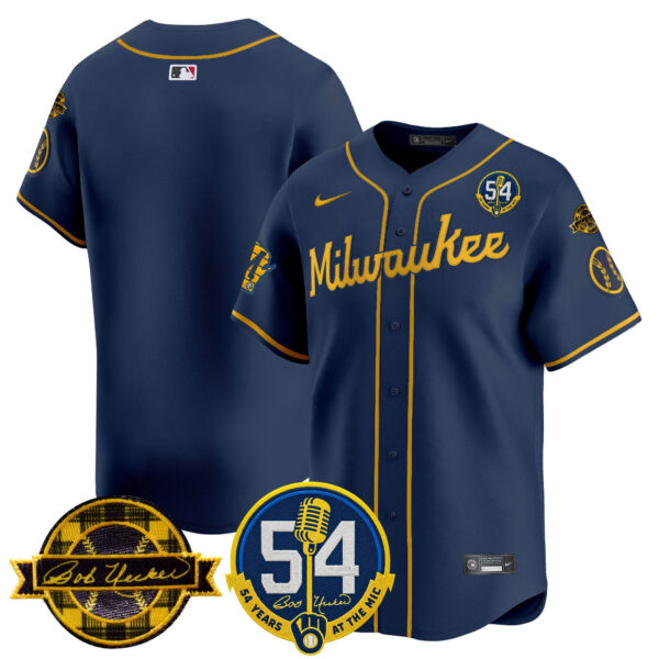 Men's Milwaukee Brewers 'Bob Uecker - 54 Seasons for Brewers' Vapor Premier Limited Jersey - All Stitched - Image 60