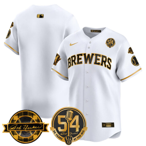 Men's Milwaukee Brewers 'Bob Uecker - 54 Seasons for Brewers' Vapor Premier Limited Jersey - All Stitched - Image 48