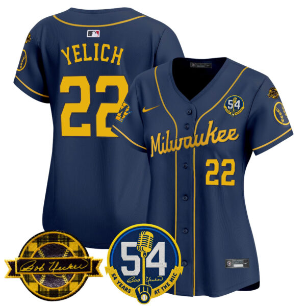 Women's Milwaukee Brewers 'Bob Uecker - 54 Seasons for Brewers' Vapor Premier Limited Jersey - All Stitched - Image 51