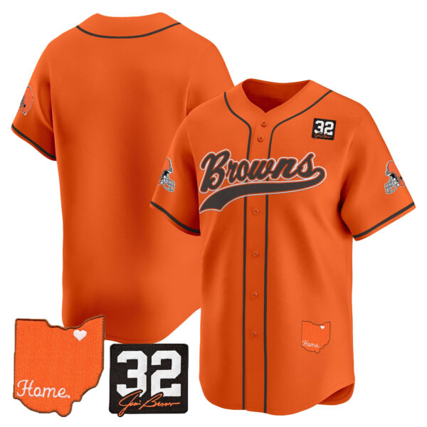 Men's Cleveland Browns '#32 Jim Brown Memorial & Home Patch' Vapor Baseball Jersey - All Stitched - Image 33