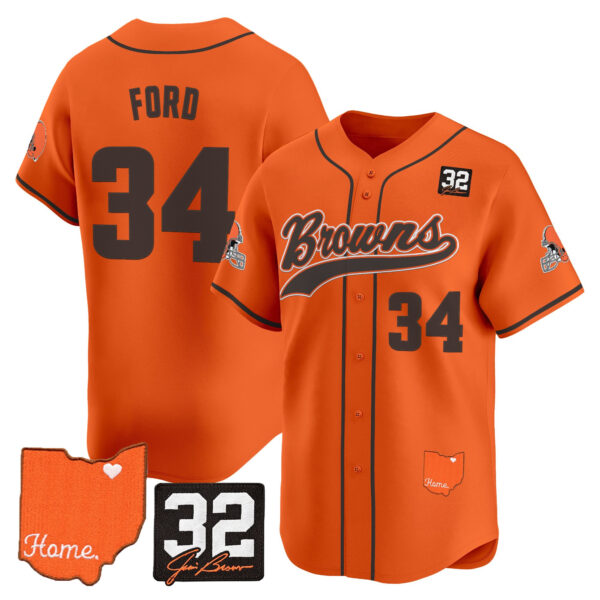 Men's Cleveland Browns '#32 Jim Brown Memorial & Home Patch' Vapor Baseball Jersey - All Stitched - Image 30