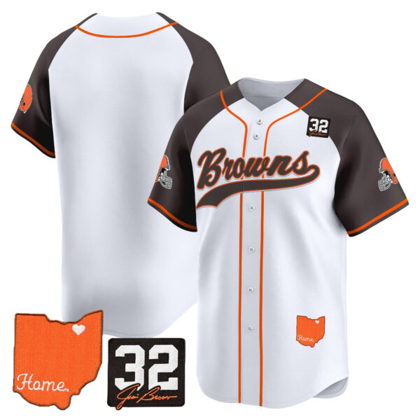 Men's Cleveland Browns '#32 Jim Brown Memorial & Home Patch' Vapor Baseball Jersey - All Stitched - Image 44