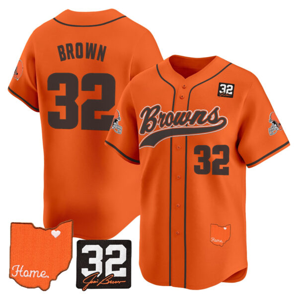 Men's Cleveland Browns '#32 Jim Brown Memorial & Home Patch' Vapor Baseball Jersey - All Stitched - Image 27