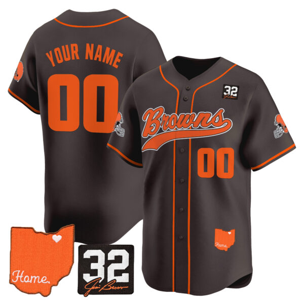 Cleveland Browns '#32 Jim Brown Memorial & Home Patch' Vapor Baseball Custom Jersey - All Stitched