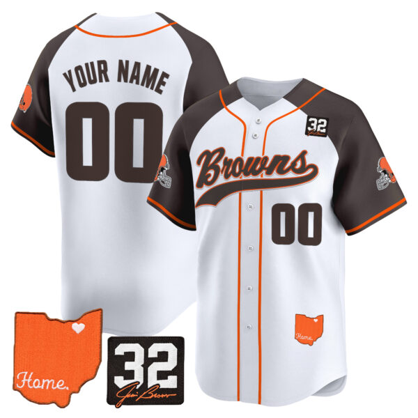 Cleveland Browns '#32 Jim Brown Memorial & Home Patch' Vapor Baseball Custom Jersey - All Stitched - Image 4