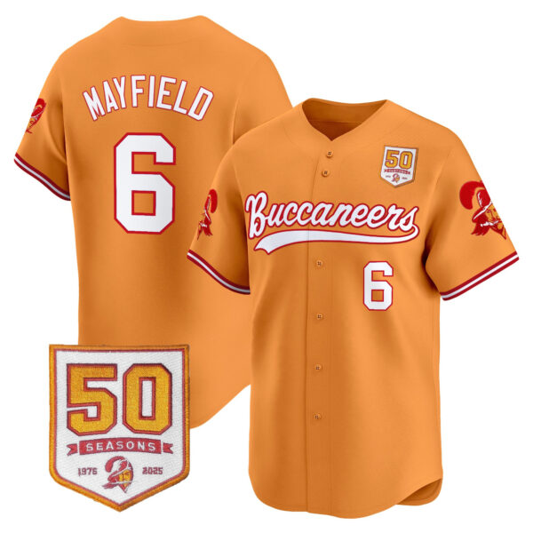 Men's Tampa Bay Buccaneers 50th Season Patch Vapor Baseball Jersey - All Stitched - Image 11