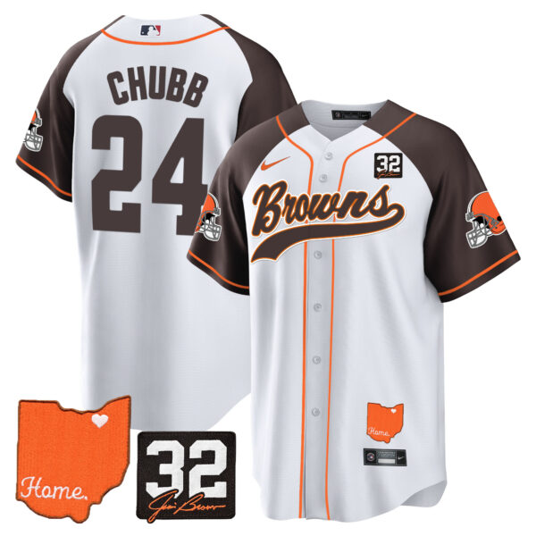 Men's Browns #32 Jim Brown Memorial & Home Patch Baseball Jersey - All Stitched - Image 37