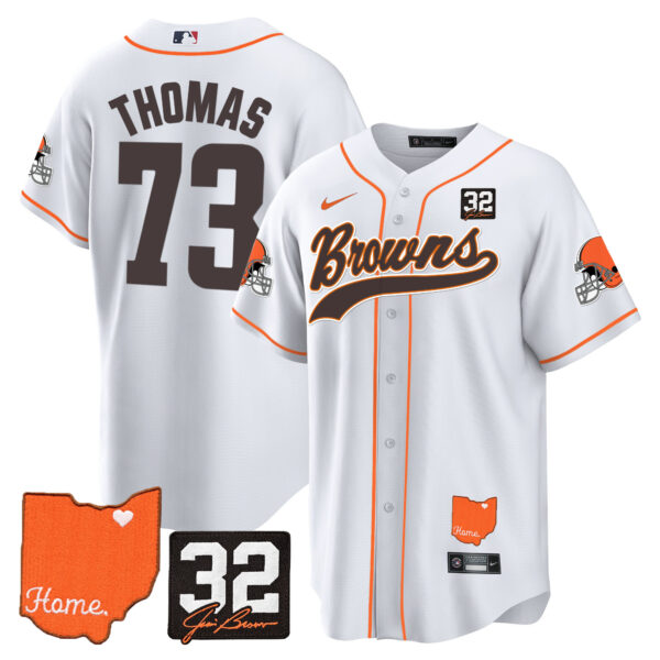 Men's Browns #32 Jim Brown Memorial & Home Patch Baseball Jersey - All Stitched - Image 21
